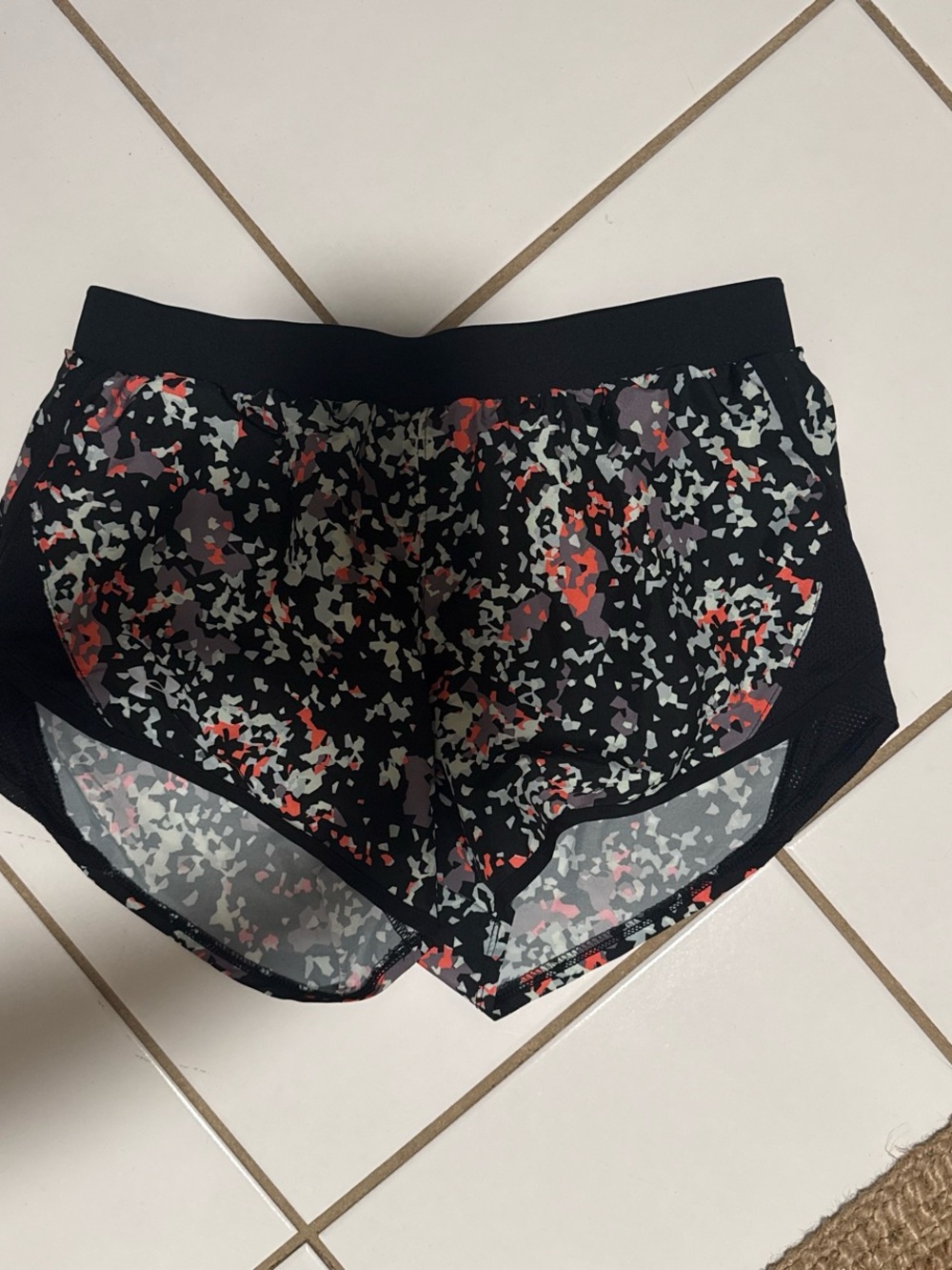 Under Armour Black Athletic Shorts with Coral & Gray Speckle Print